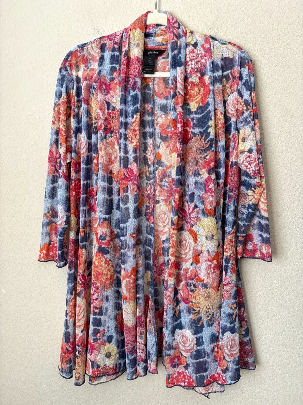 Ali Miles Artsy Boho Floral Print Lightweight Mesh Open Front Cardigan Jacket